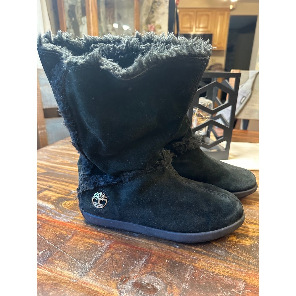 Timberland Womens Black Suede Faux Fur Lined Mid Calf Boots 61643 Size 8M